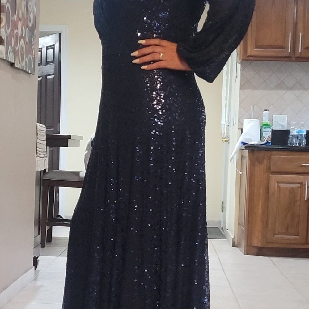 Macy's Sparkling Navy Long Sleeve Dress